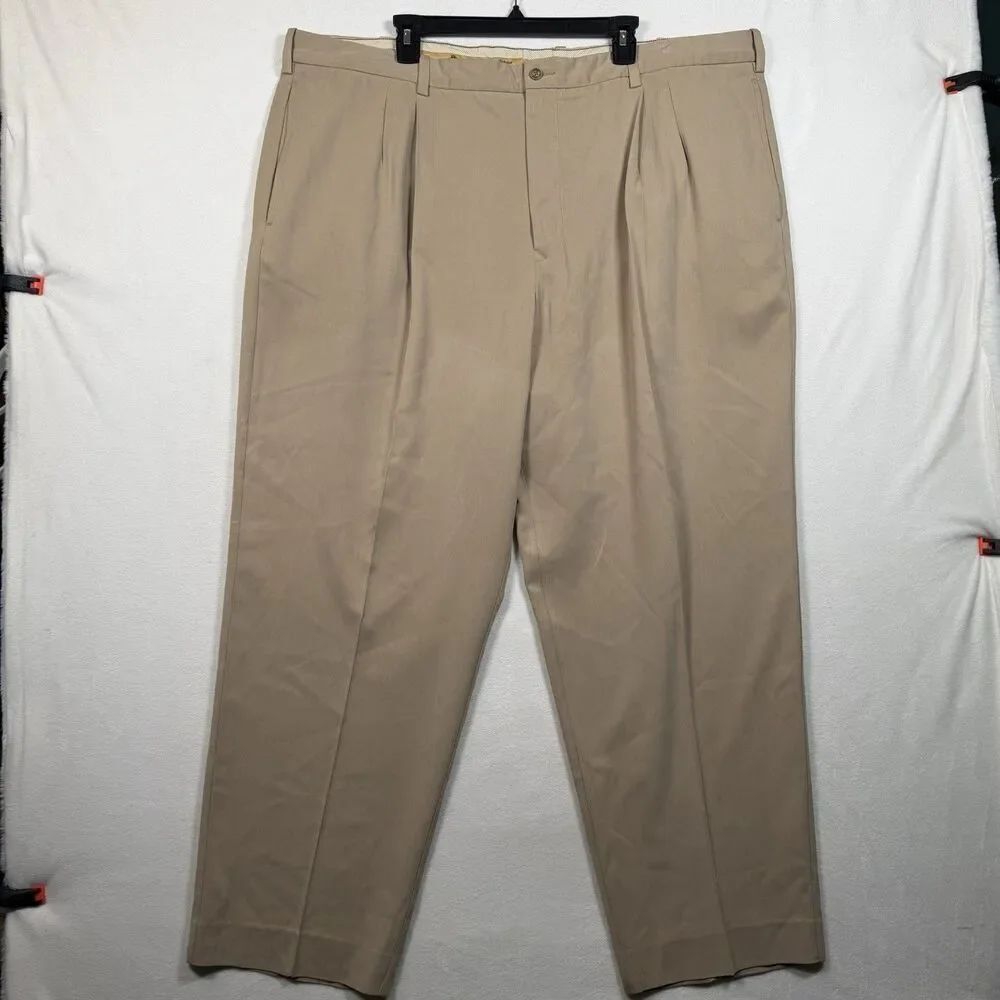 Tommy Bahama Silk Blend Pants 46x32 Tan Pleated Front Dress Casual Lightweight